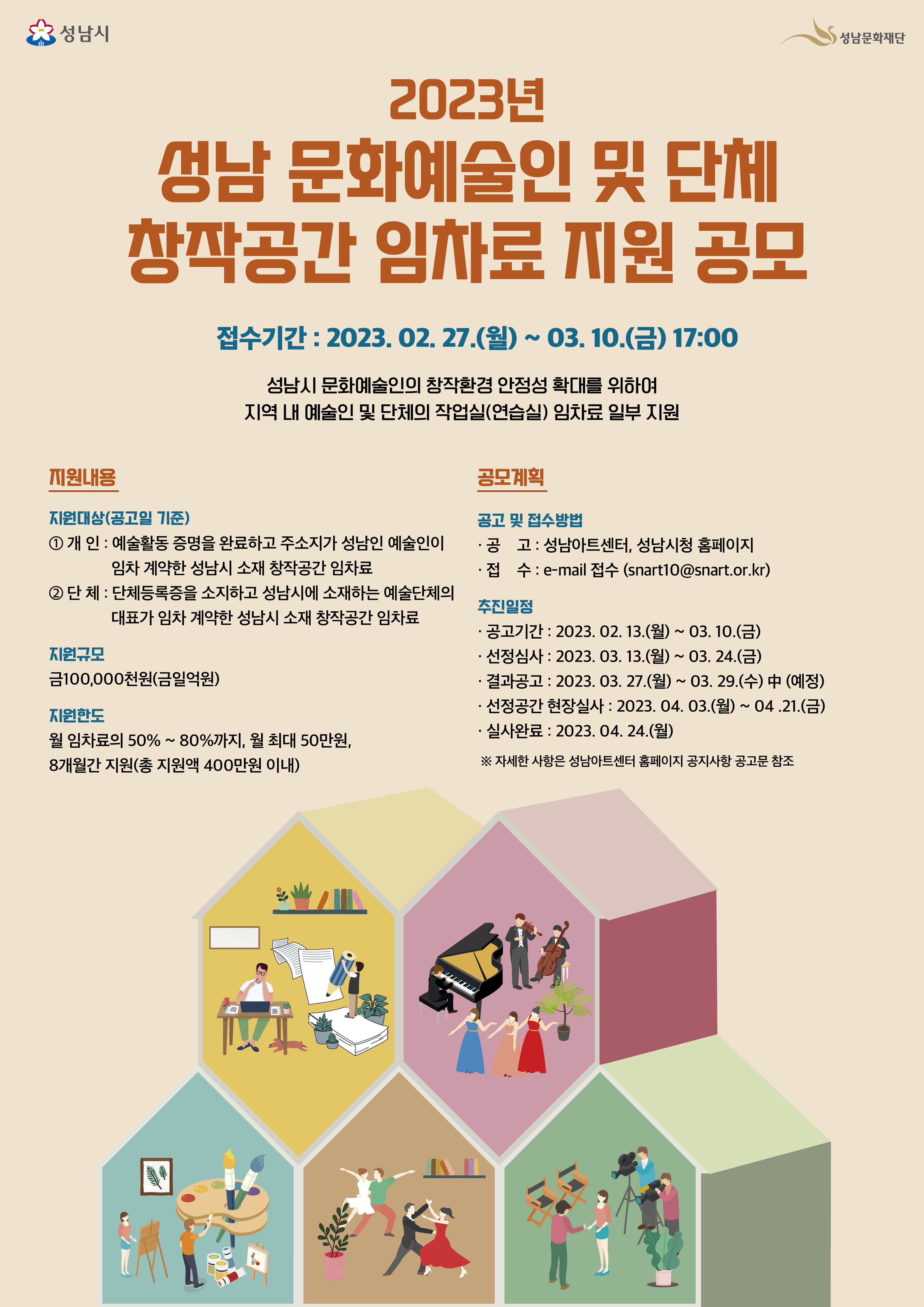 2023년 성남문화예술인 및 단체 창작공간 임차료 지원 공모